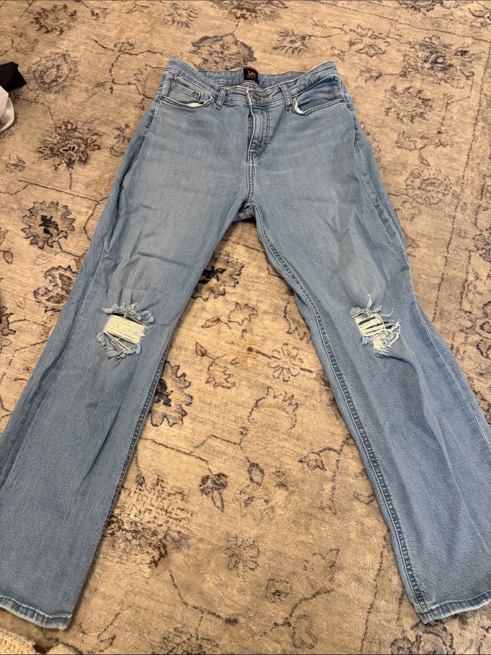Lee Women's Light Blue Straight Leg Distressed Jeans